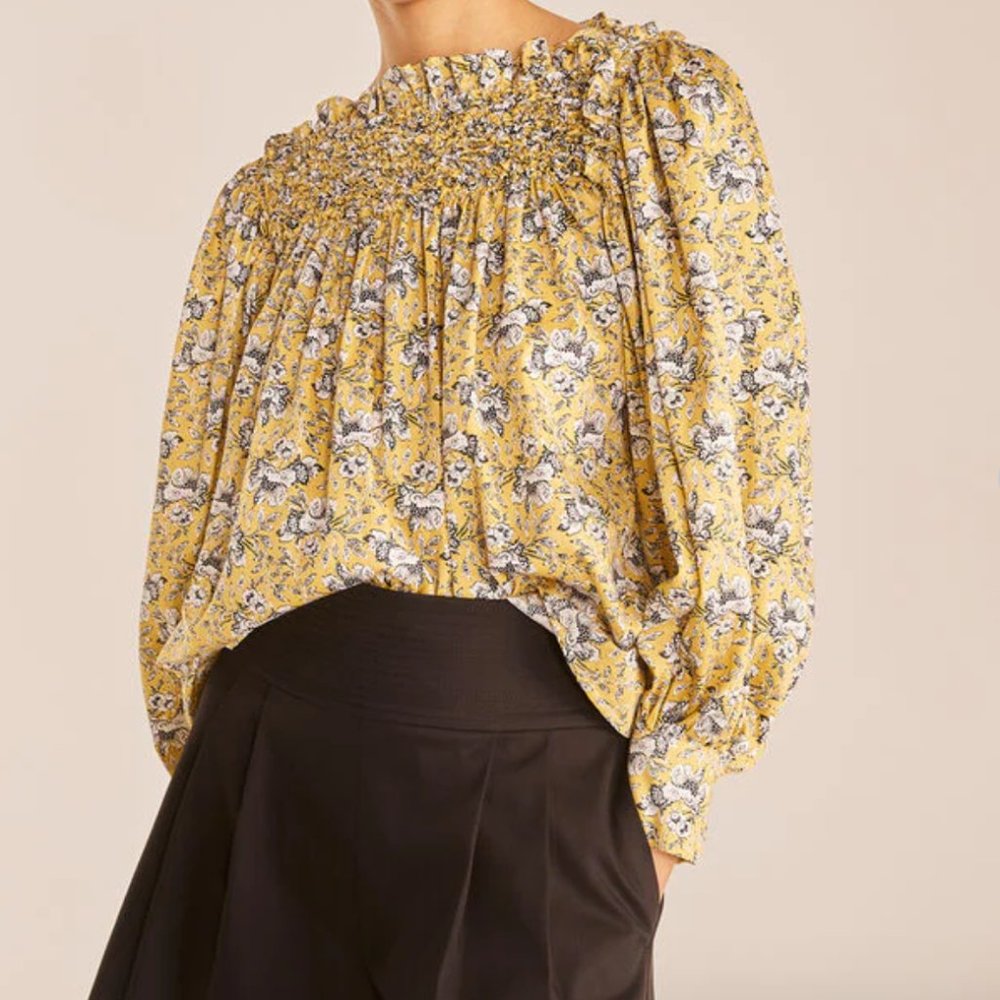 4) Rebecca Taylor Romantic Victorian Cottage Boho Cotton Smocked Blouse Top S